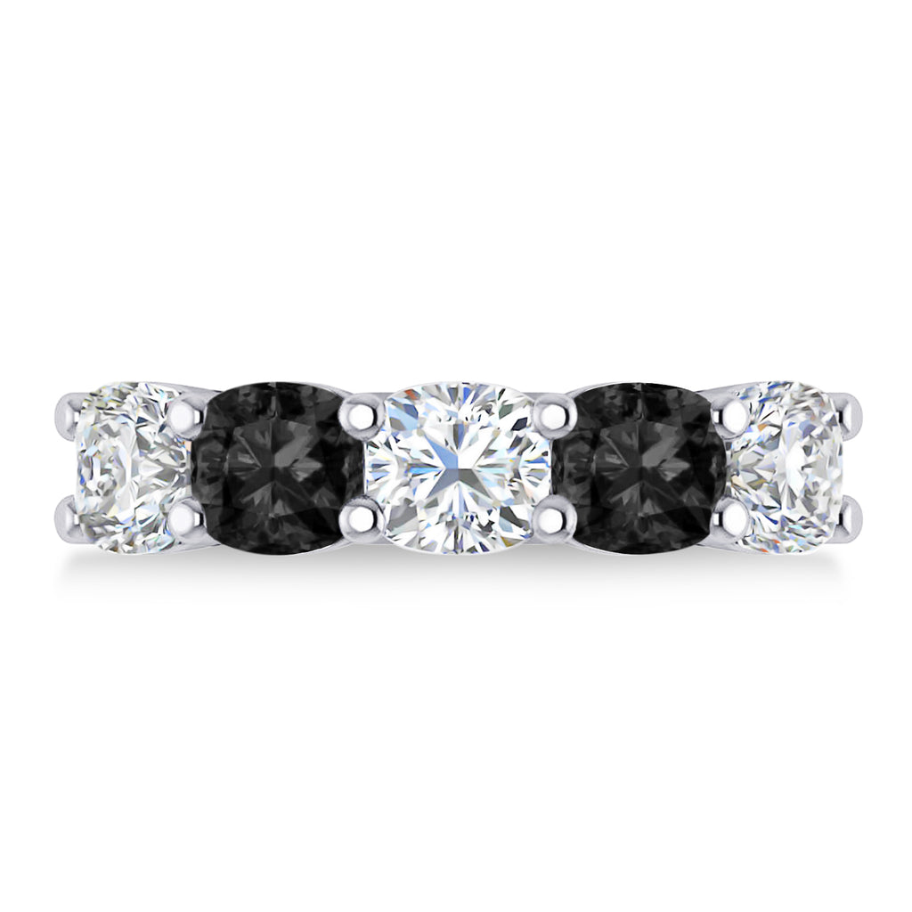 Cushion Black & White Diamond Five Stone Ring 14k White Gold (3.75ct)