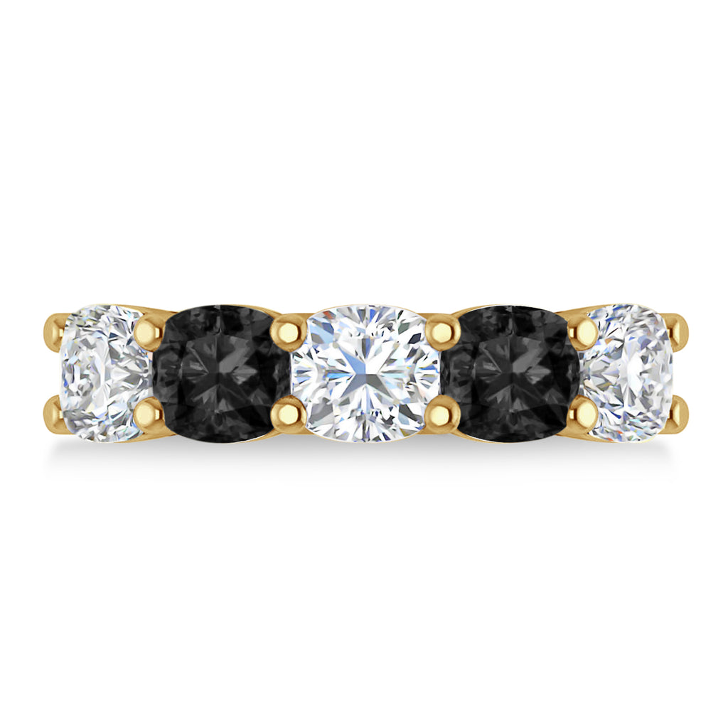 Cushion Black & White Diamond Five Stone Ring 14k Yellow Gold (3.75ct)