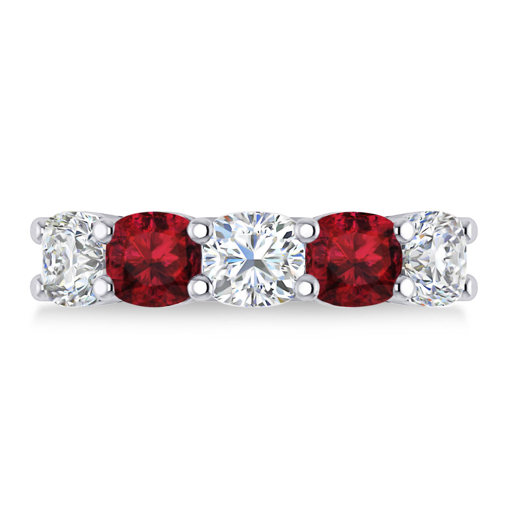 Cushion Diamond & Garnet Five Stone Ring 14k White Gold (4.05ct)