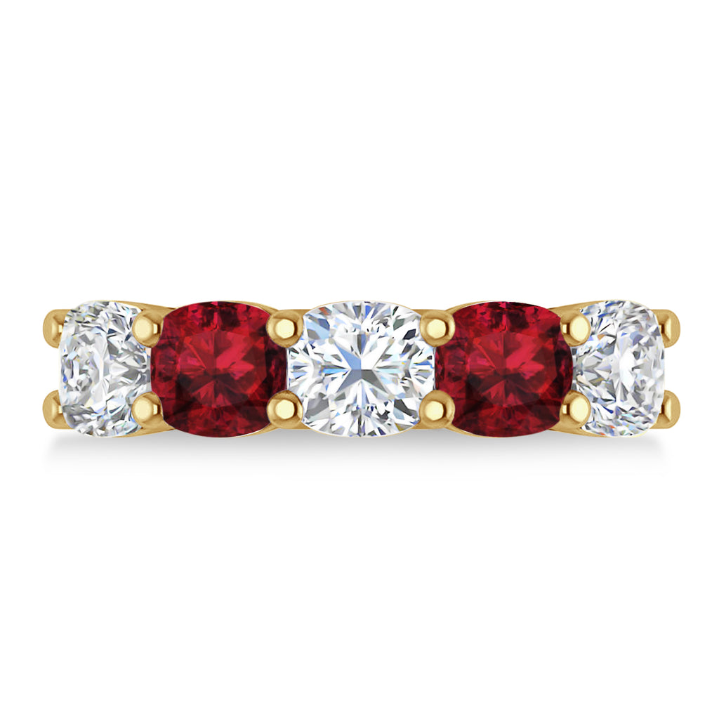 Cushion Diamond & Garnet Five Stone Ring 14k Yellow Gold (4.05ct)