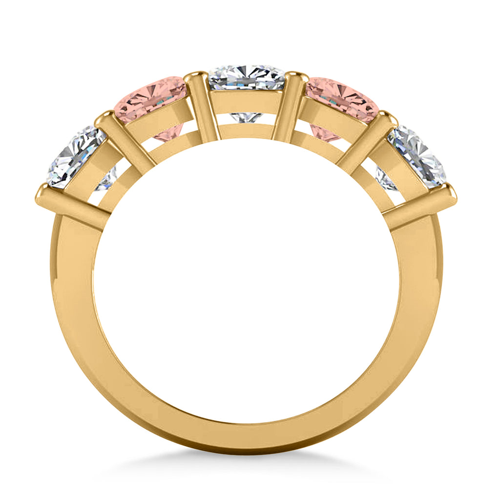 Cushion Diamond & Morganite Five Stone Ring 14k Yellow Gold (4.05ct)