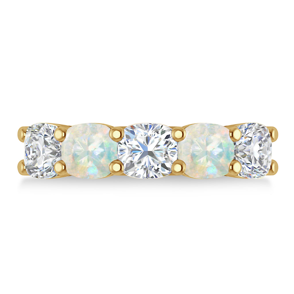 Cushion Diamond & Opal Five Stone Ring 14k Yellow Gold (4.05ct)