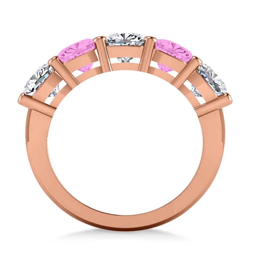 Cushion Diamond & Pink Sapphire Five Stone Ring 14k Rose Gold (4.05ct)