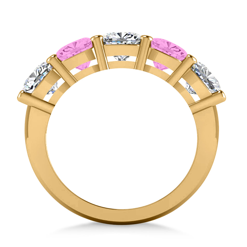 Cushion Diamond & Pink Sapphire Five Stone Ring 14k Yellow Gold (4.05ct)