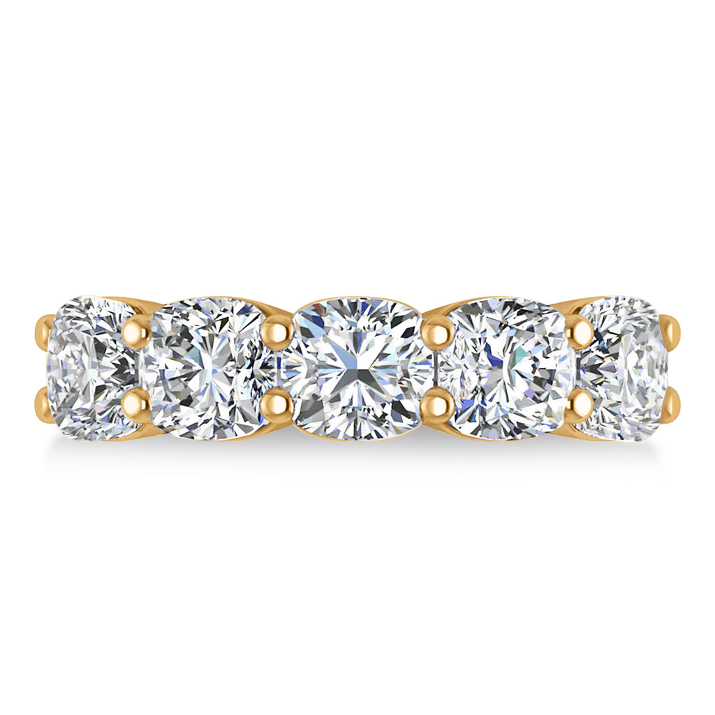 Cushion Diamond Five Stone Wedding Band 14k Yellow Gold (5.00ct)