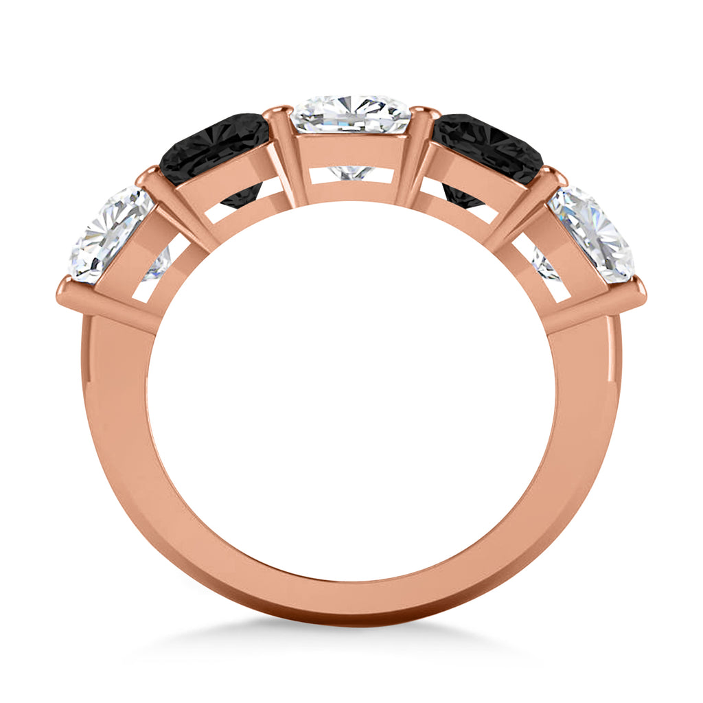 Cushion Black & White Diamond Five Stone Ring 14k Rose Gold (5.00ct)