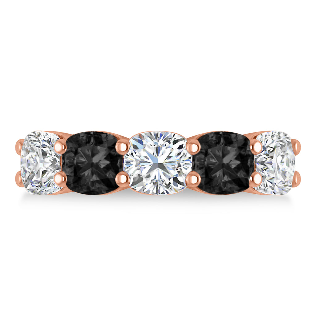 Cushion Black & White Diamond Five Stone Ring 14k Rose Gold (5.00ct)