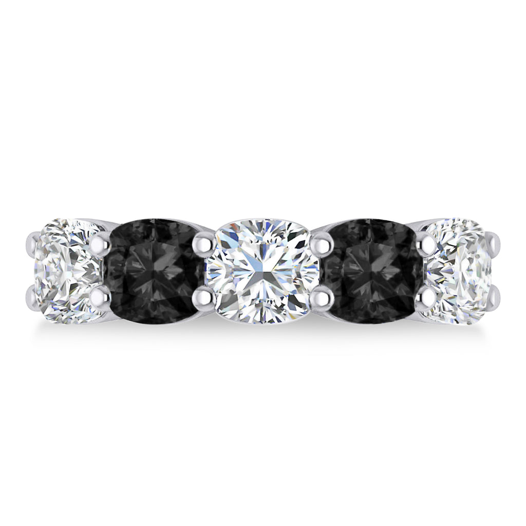 Cushion Black & White Diamond Five Stone Ring 14k White Gold (5.00ct)