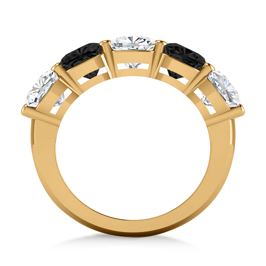 Cushion Black & White Diamond Five Stone Ring 14k Yellow Gold (5.00ct)