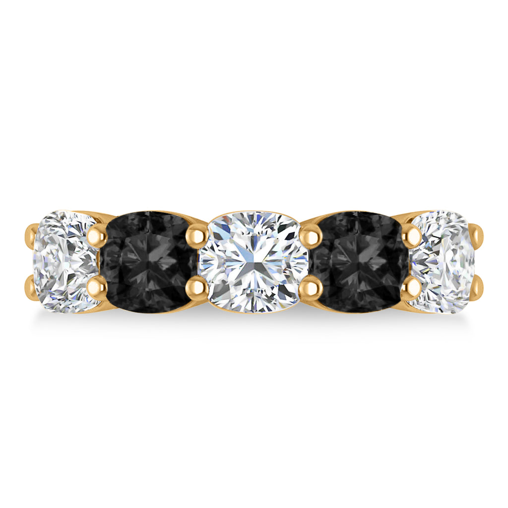 Cushion Black & White Diamond Five Stone Ring 14k Yellow Gold (5.00ct)