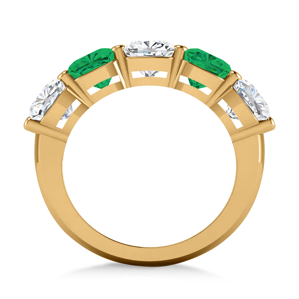 Cushion Diamond & Emerald Five Stone Ring 14k Yellow Gold (5.20ct)