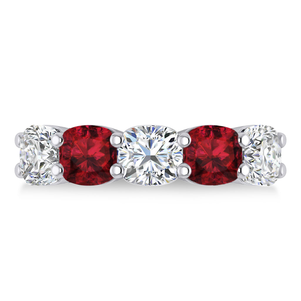Cushion Diamond & Garnet Five Stone Ring 14k White Gold (5.20ct)