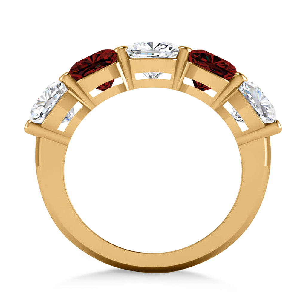 Cushion Diamond & Garnet Five Stone Ring 14k Yellow Gold (5.20ct)