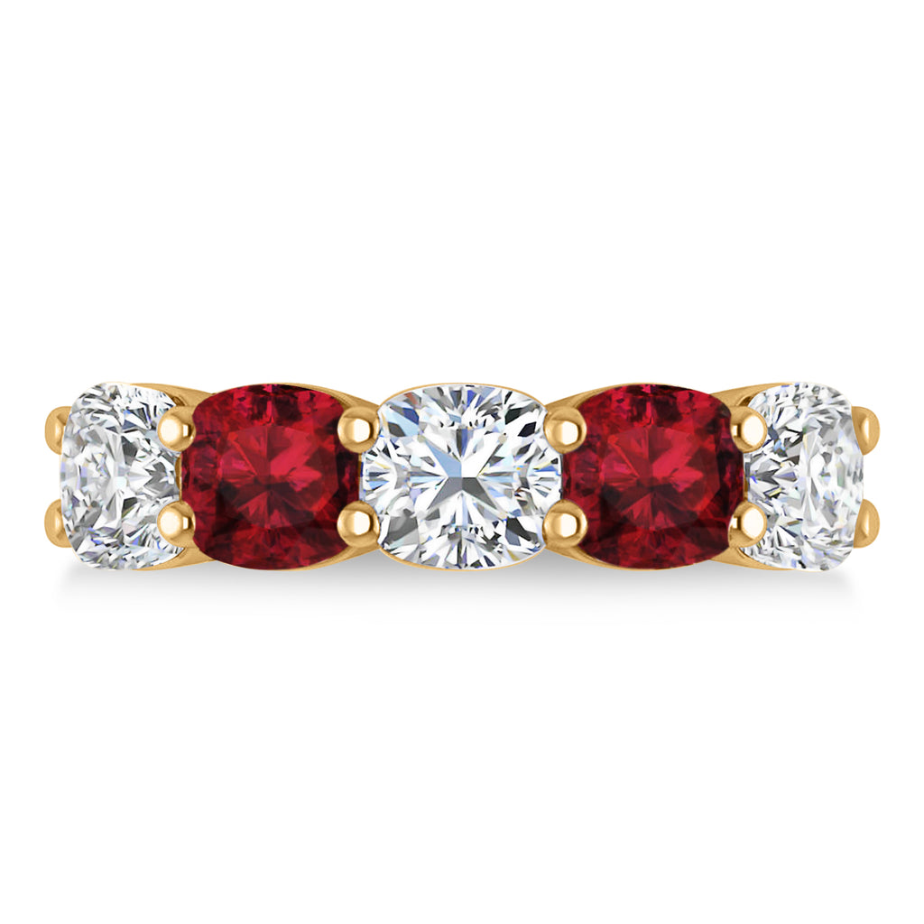 Cushion Diamond & Garnet Five Stone Ring 14k Yellow Gold (5.20ct)