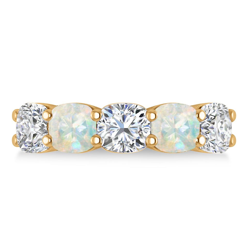 Cushion Diamond & Opal Five Stone Ring 14k Yellow Gold (5.20ct)
