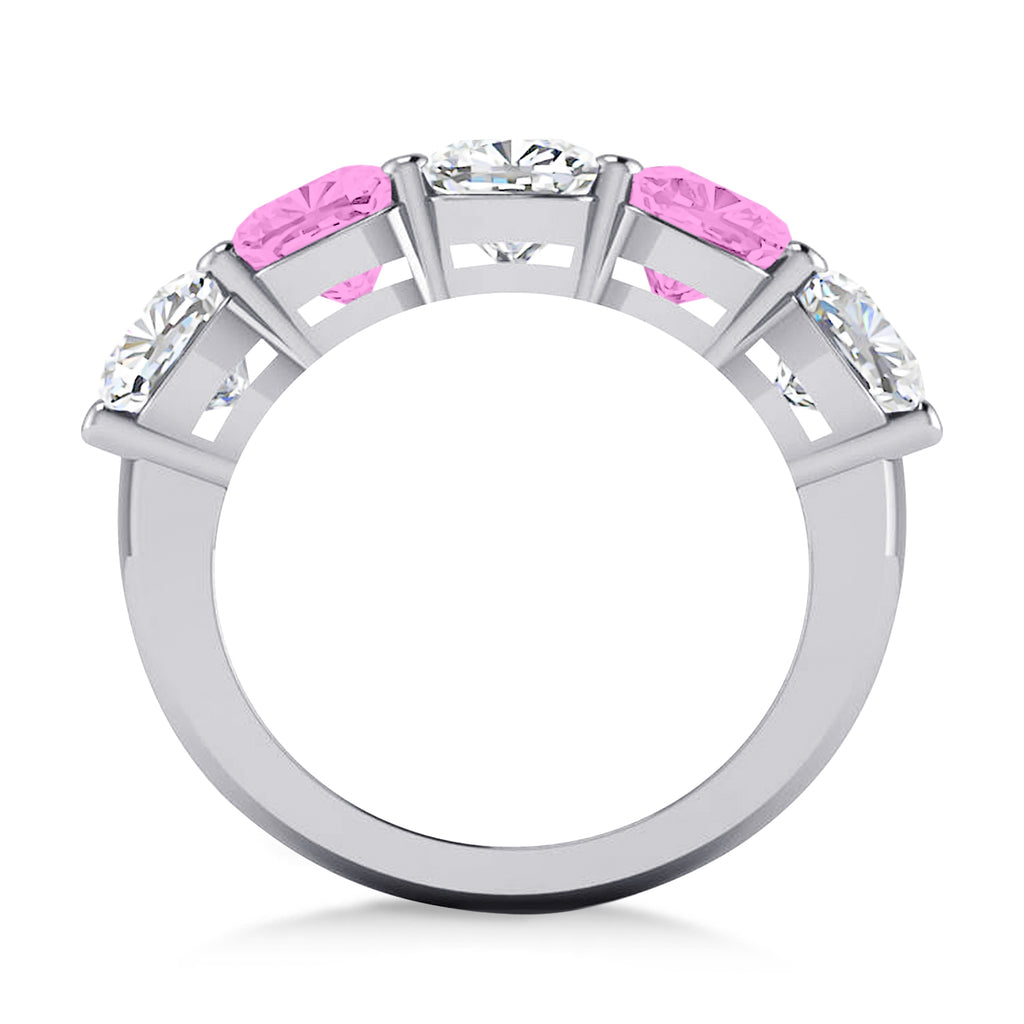 Cushion Diamond & Pink Sapphire Five Stone Ring 14k White Gold (5.20ct)