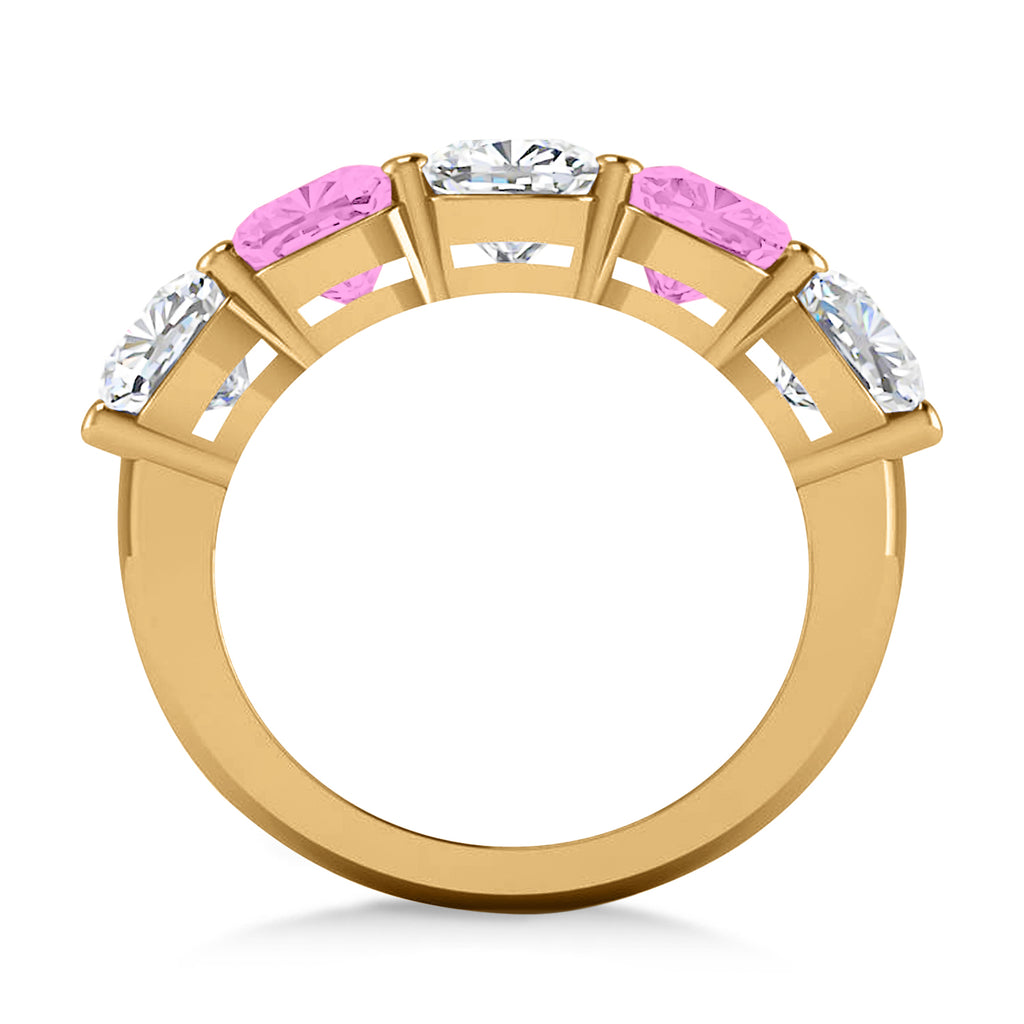 Cushion Diamond & Pink Sapphire Five Stone Ring 14k Yellow Gold (5.20ct)