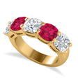 Cushion Diamond & Ruby Five Stone Ring 14k Yellow Gold (5.20ct)