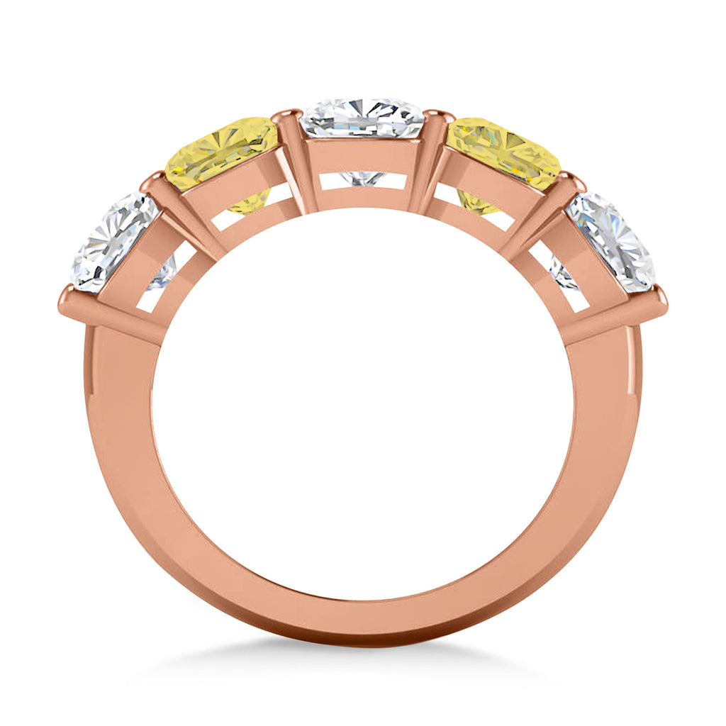 Cushion Yellow & White Diamond Five Stone Ring 14k Rose Gold (5.00ct)