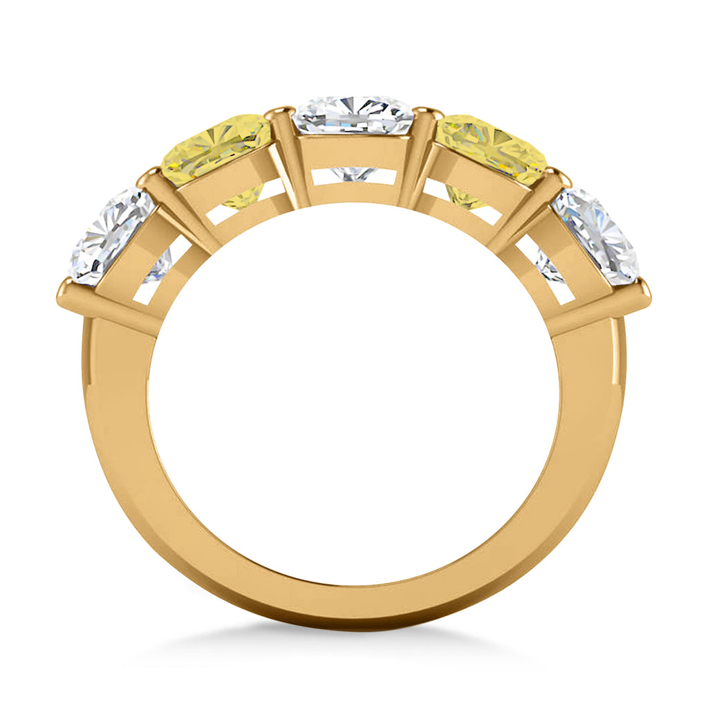 Cushion Yellow & White Diamond Five Stone Ring 14k Yellow Gold (5.00ct)