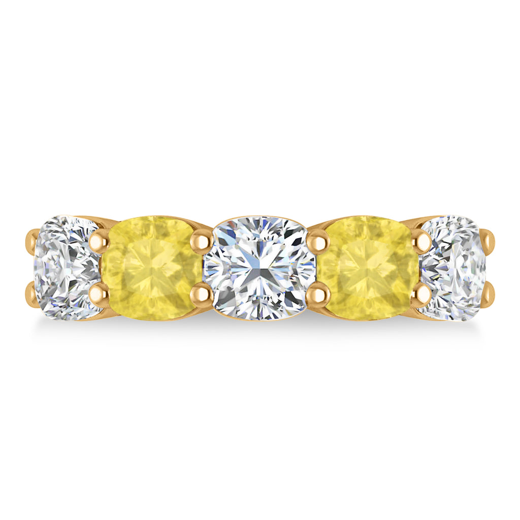 Cushion Yellow & White Diamond Five Stone Ring 14k Yellow Gold (5.00ct)