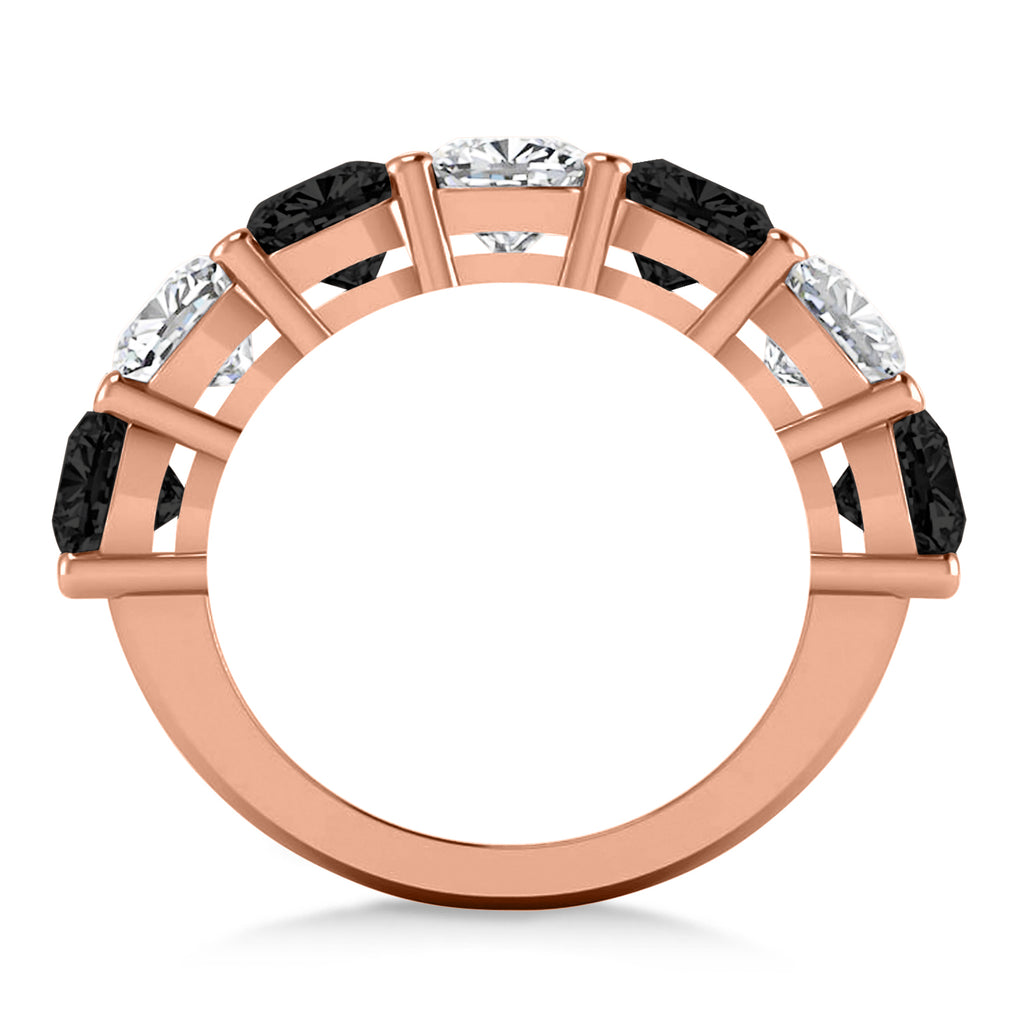 Cushion Black & Lab White Diamond Seven Stone Ring 14k Rose Gold (5.25ct)