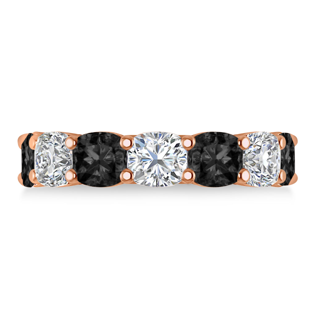 Cushion Black & Lab White Diamond Seven Stone Ring 14k Rose Gold (5.25ct)