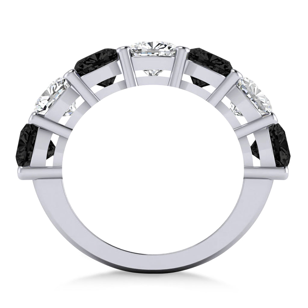 Cushion Black & White Diamond Seven Stone Ring 14k White Gold (5.25ct)