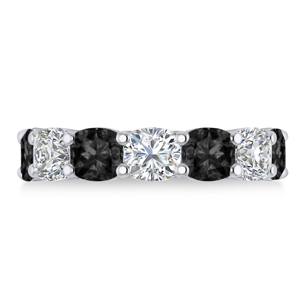 Cushion Black & White Diamond Seven Stone Ring 14k White Gold (5.25ct)