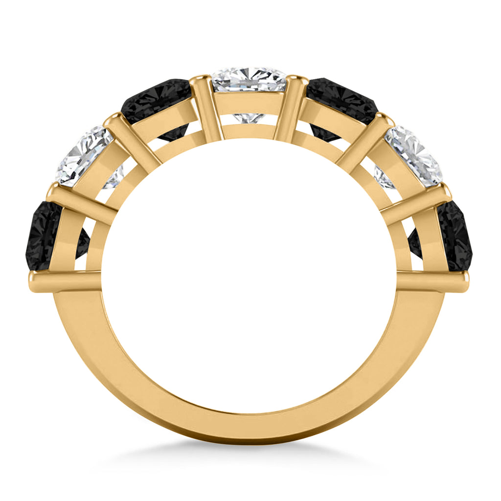 Cushion Black & Lab White Diamond Seven Stone Ring 14k Yellow Gold (5.25ct)