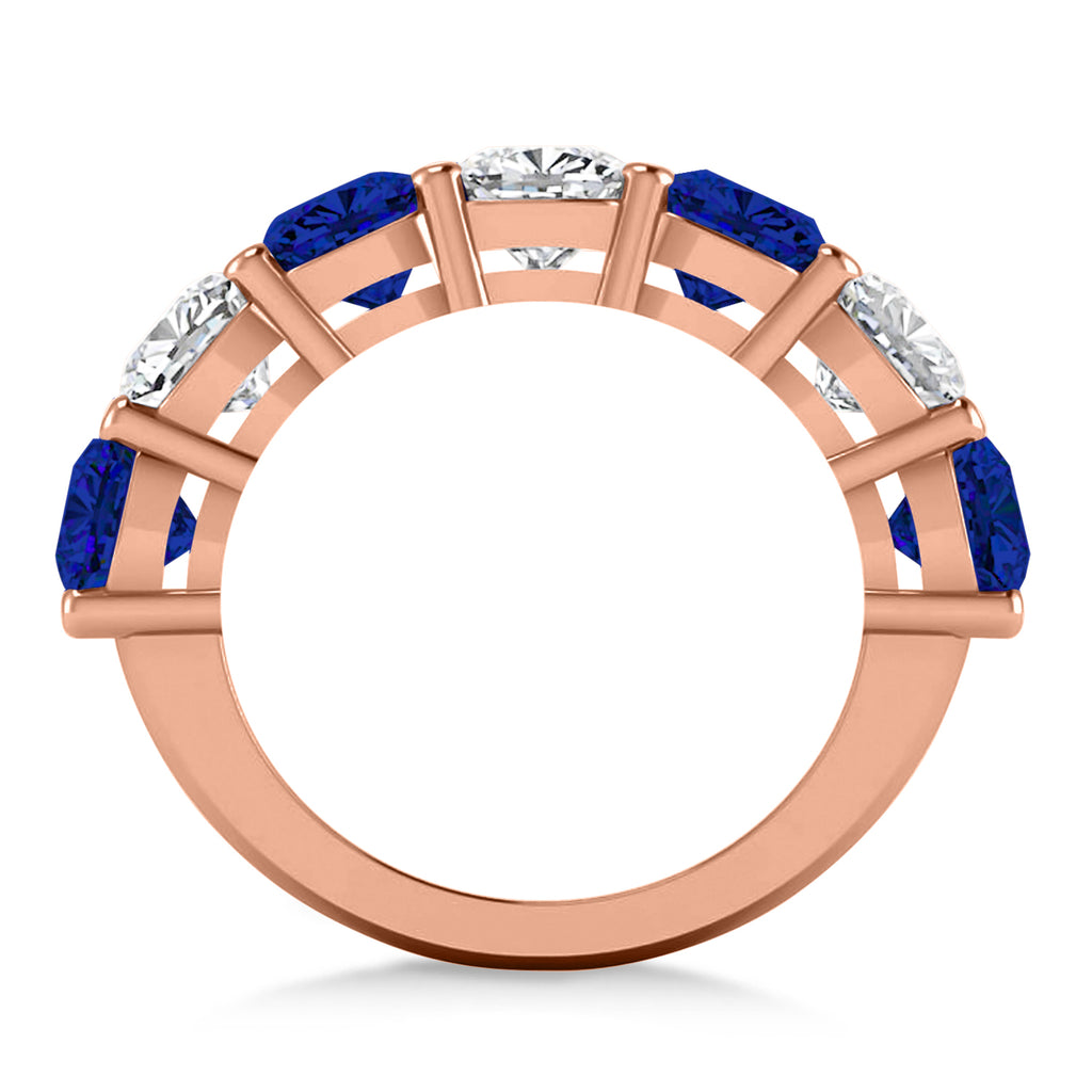 Cushion Lab  Diamond & Lab Blue Sapphire Seven Stone Ring 14k Rose Gold (5.85ct)