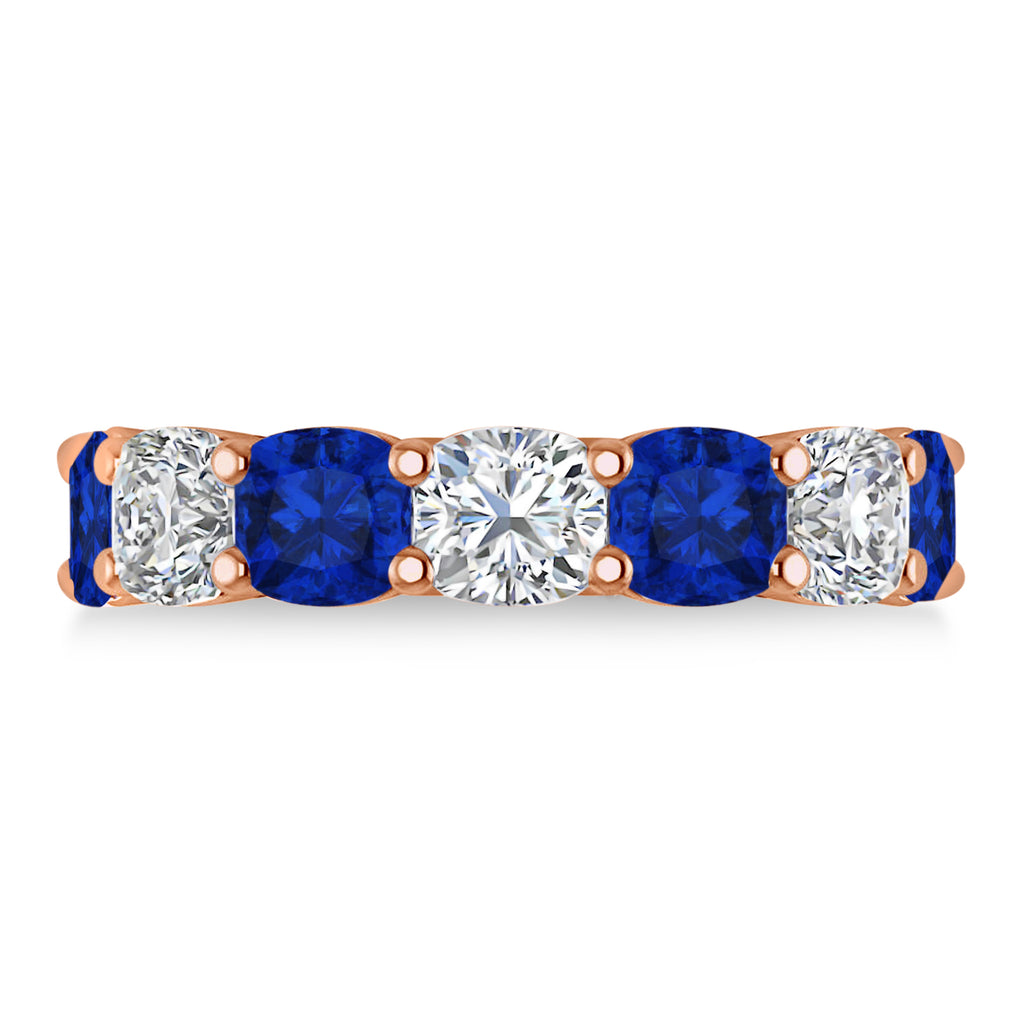 Cushion Lab  Diamond & Lab Blue Sapphire Seven Stone Ring 14k Rose Gold (5.85ct)