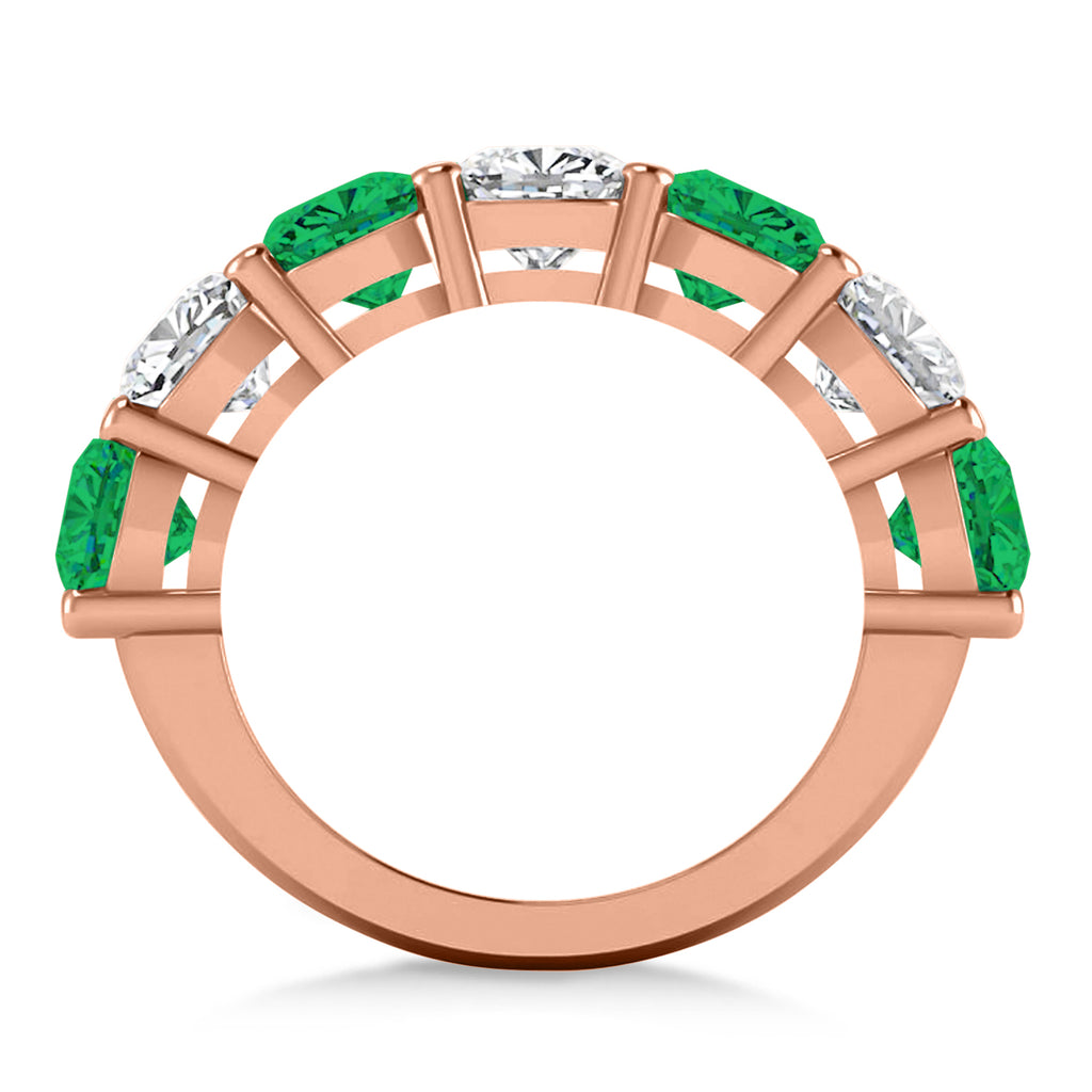 Cushion Lab Diamond & Lab Emerald Seven Stone Ring 14k Rose Gold (5.85ct)