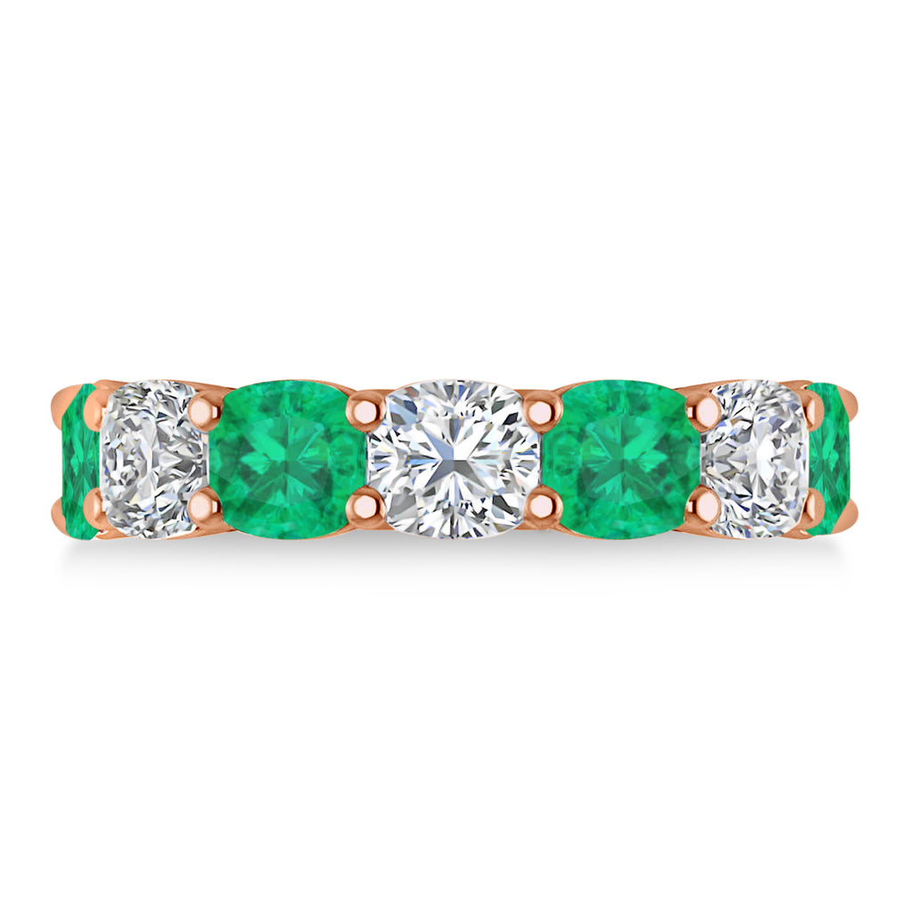 Cushion Lab Diamond & Lab Emerald Seven Stone Ring 14k Rose Gold (5.85ct)