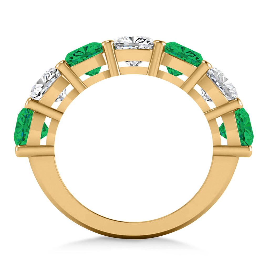 Cushion Lab Diamond & Lab Emerald Seven Stone Ring 14k Yellow Gold (5.85ct)