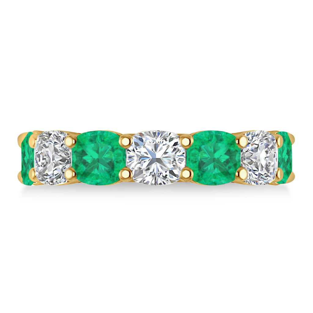 Cushion Lab Diamond & Lab Emerald Seven Stone Ring 14k Yellow Gold (5.85ct)
