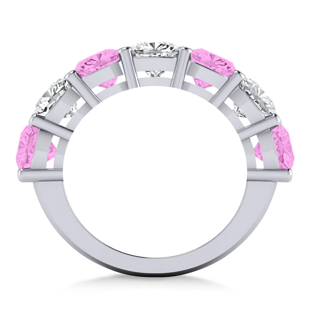 Cushion Diamond & Pink Sapphire Seven Stone Ring 14k White Gold (5.85ct)