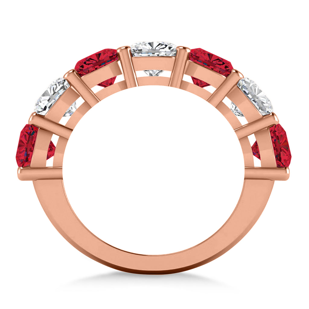 Cushion Lab  Diamond & Lab Ruby Seven Stone Ring 14k Rose Gold (5.85ct)
