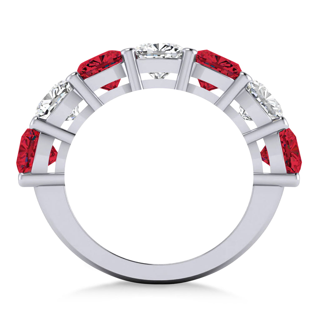 Cushion Diamond & Ruby Seven Stone Ring 14k White Gold (5.85ct)