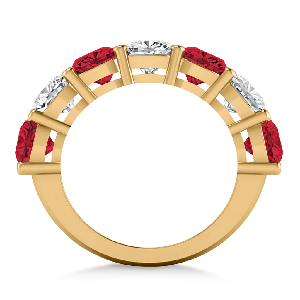 Cushion Lab  Diamond & Lab Ruby Seven Stone Ring 14k Yellow Gold (5.85ct)