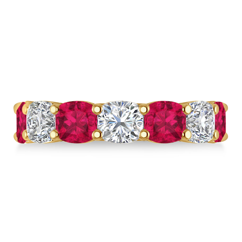 Cushion Lab  Diamond & Lab Ruby Seven Stone Ring 14k Yellow Gold (5.85ct)