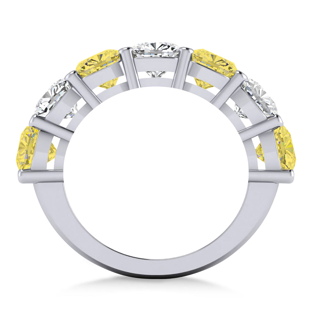 Cushion Yellow & White Diamond Seven Stone Ring 14k White Gold (5.25ct)