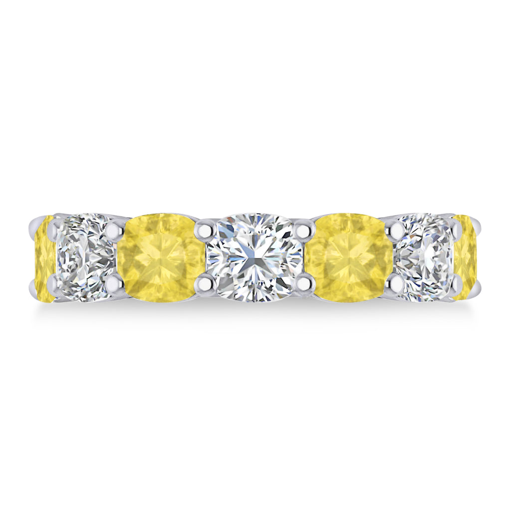 Cushion Yellow & White Diamond Seven Stone Ring 14k White Gold (5.25ct)