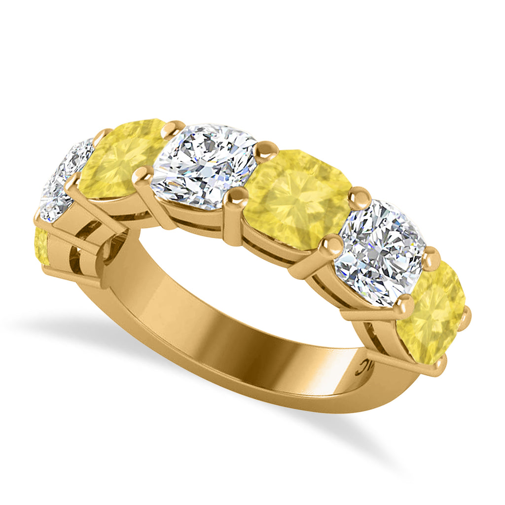 Cushion Yellow & White Diamond Seven Stone Ring 14k Yellow Gold (5.25ct)