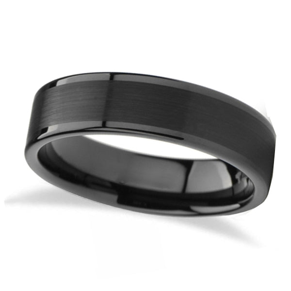 Brushed Center & Polished Edges Black Tungsten Wedding Band (4mm)