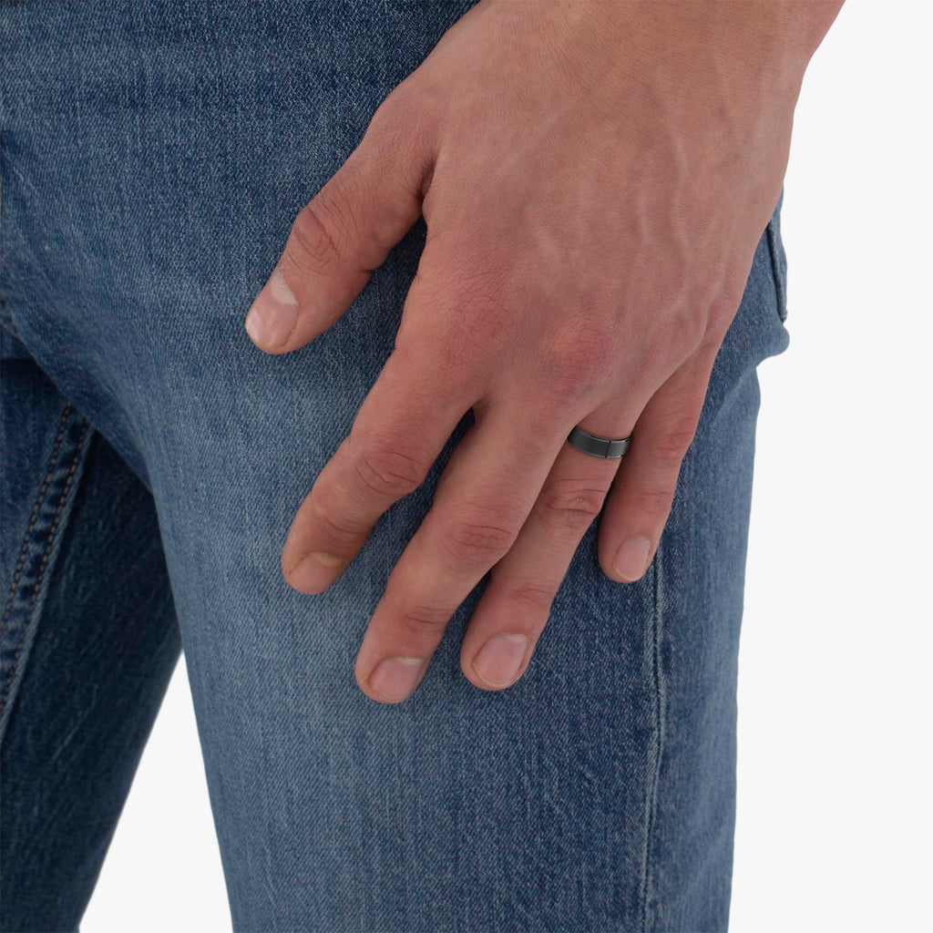 Brushed Center & Polished Edges Black Tungsten Wedding Band (7mm)