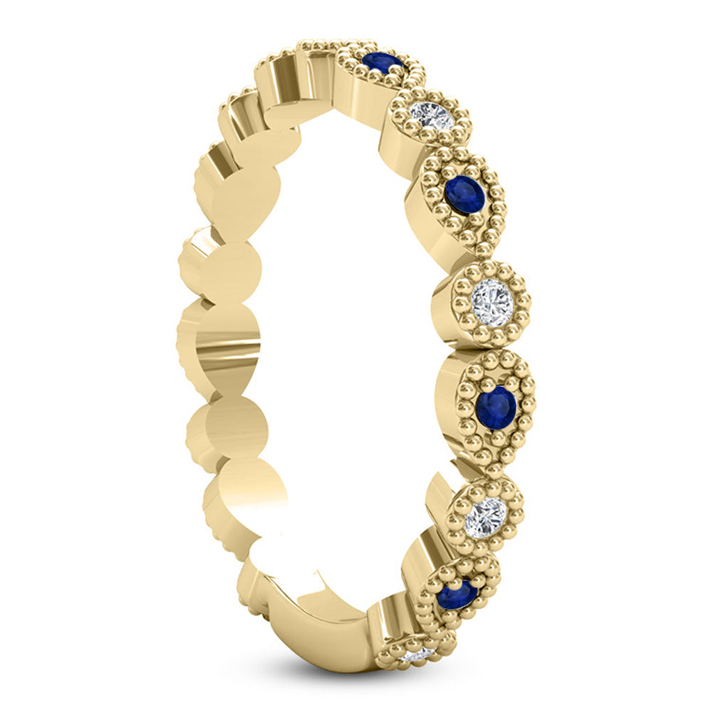 Alternating Diamond & Blue Sapphire Wedding Band 14k Yellow Gold (0.21ct)
