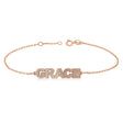 Diamond Block Font Name Link Bracelet 14K Rose Gold
