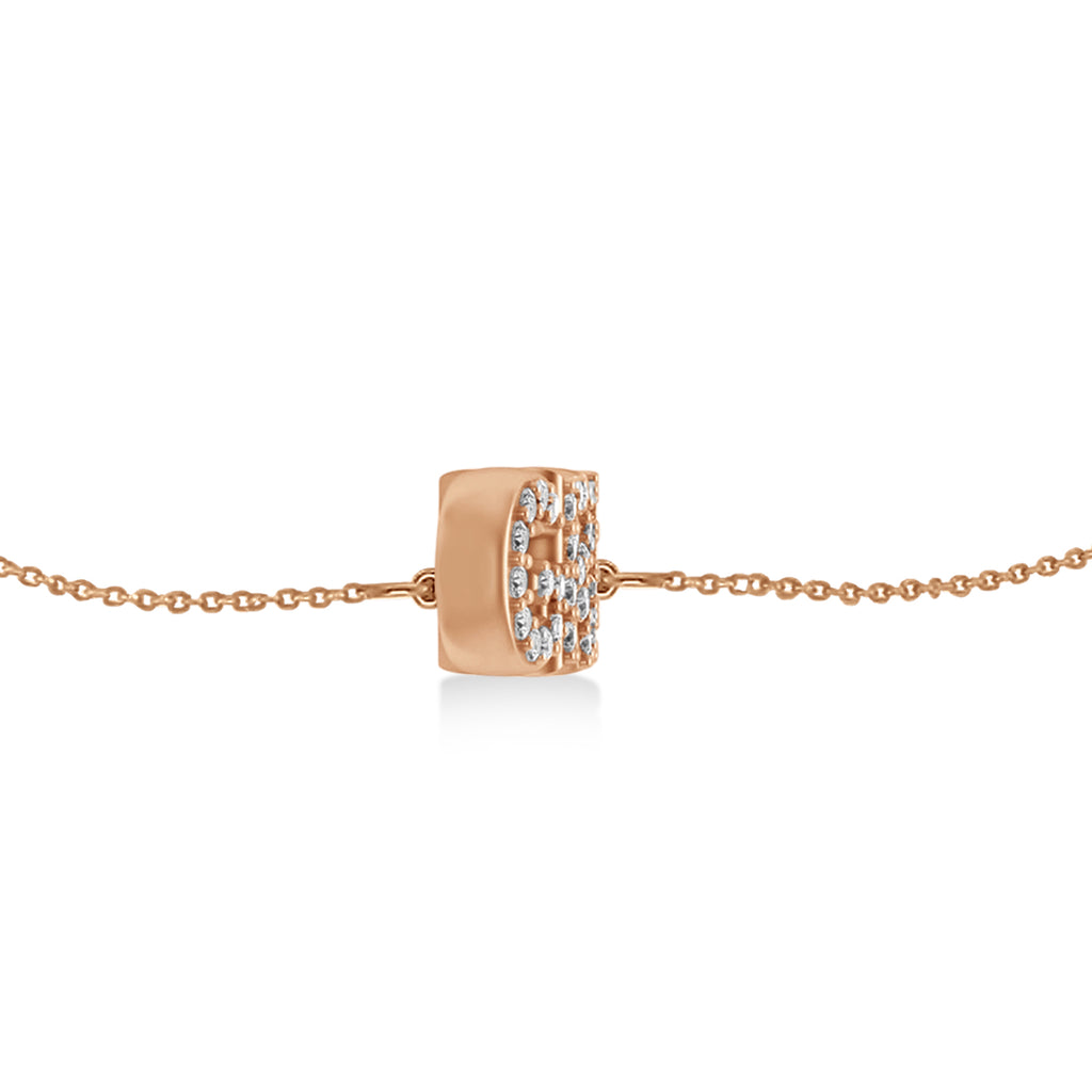 Diamond Block Font Name Link Bracelet 14K Rose Gold