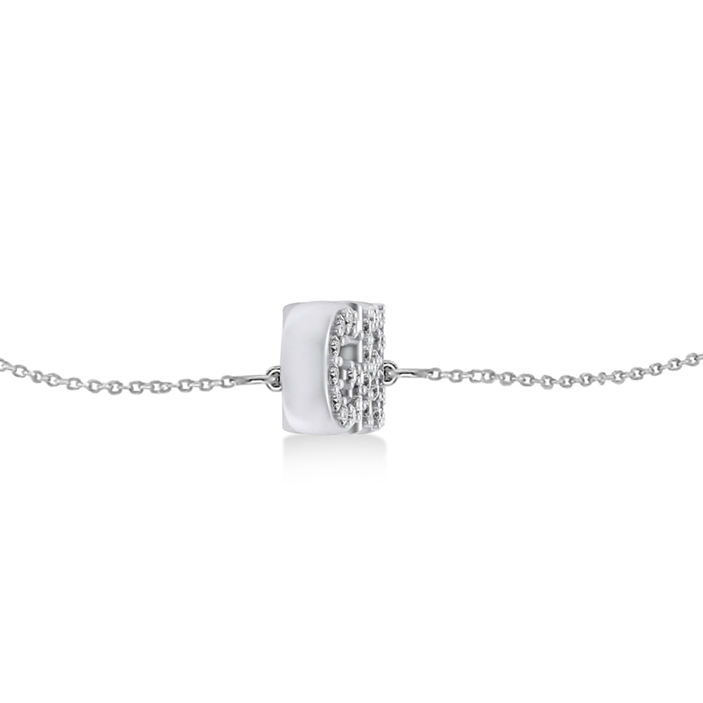 Diamond Block Font Name Link Bracelet 14K White Gold